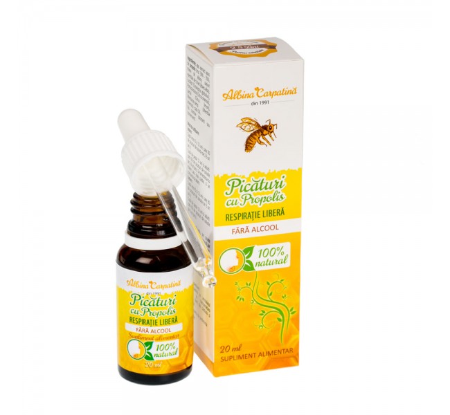 Picaturi cu propolis – respiratie libera (fara alcool) Albina Carpatina – 20 ml ALBINA CARPATINA Produse apicole